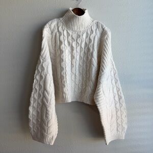 Topshop Cream Chunky Cable Balloon Long Sleeve Boho Cozy Knit Sweater  Size 14